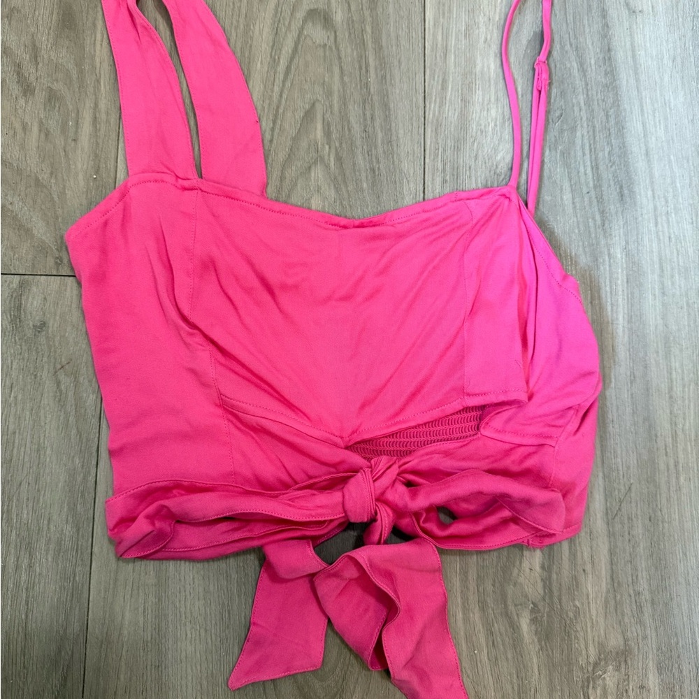 Free People Vibrant Pink Tie-Front Crop Top